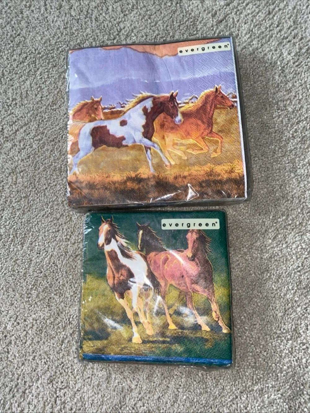 VTG Evergreen Horses Equestrian Cocktail & Luncheon‎ Napkins Set New Deadstock